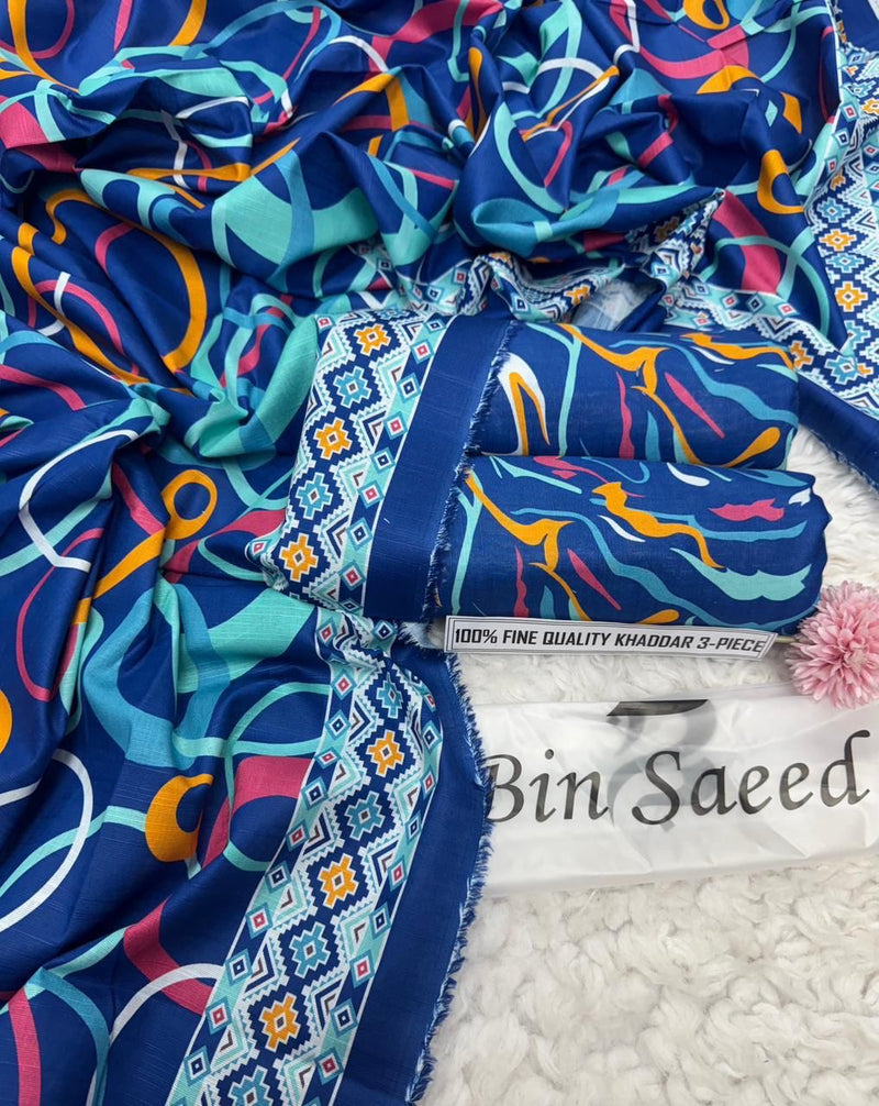 Bin Saeed Printed Khaddar 3 Piece Unstitched Suit BS -009 Summer Collection