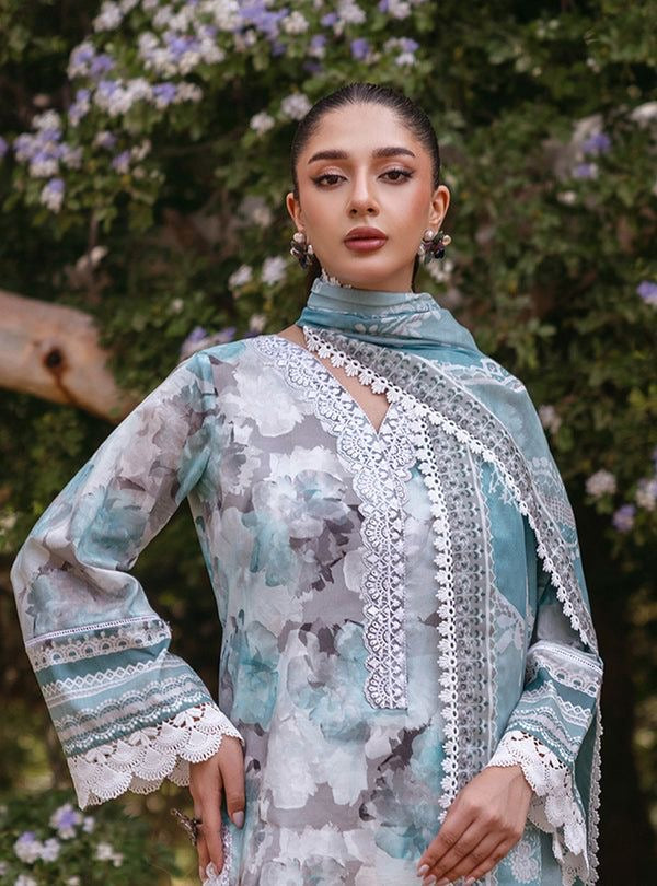 Printed Patch Emb Lawn 3 Piece Unstitched Suit MI -051  Summer Collection