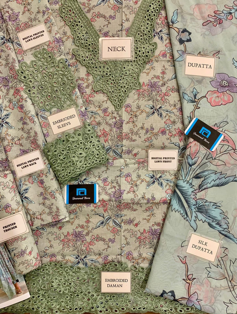 Printed Patch Emb Lawn 3 Piece Unstitched Suit MI -016 Summer Collection