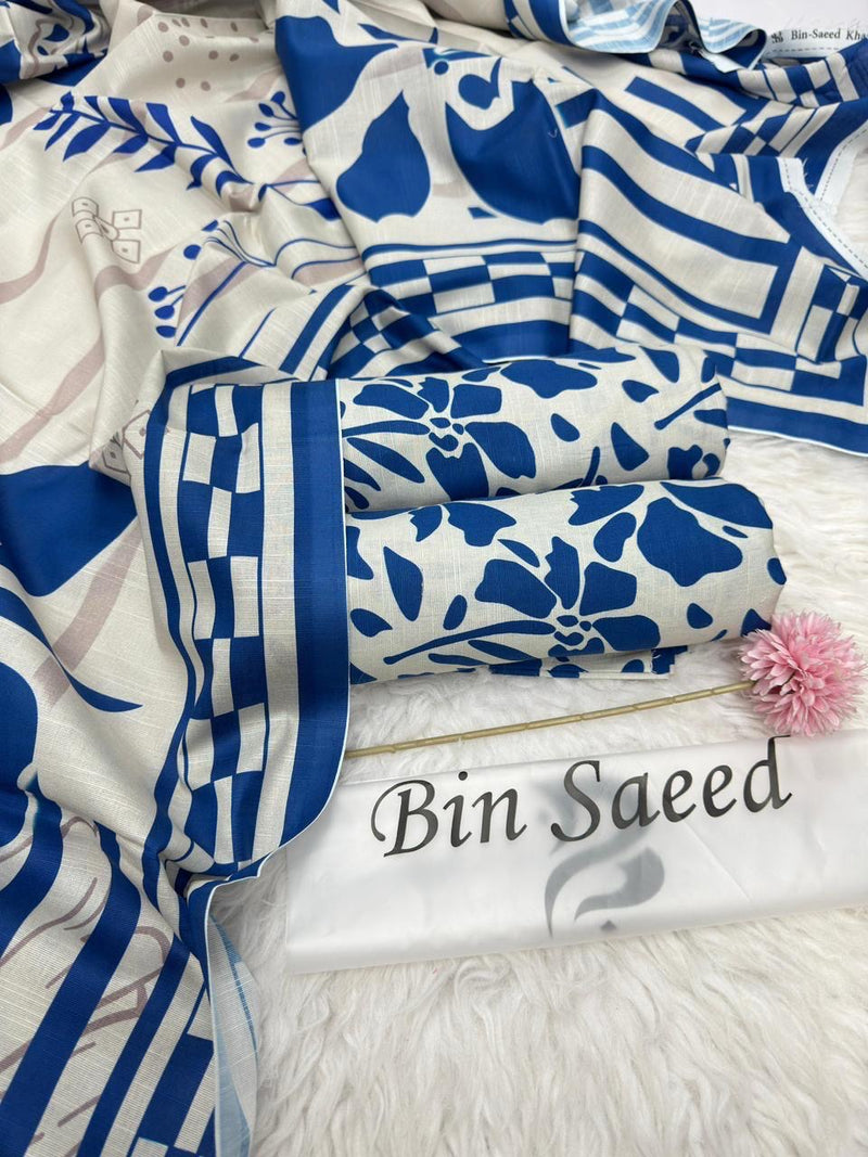 Bin Saeed Printed Khaddar 3 Piece Unstitched Suit BS -020 Summer Collection