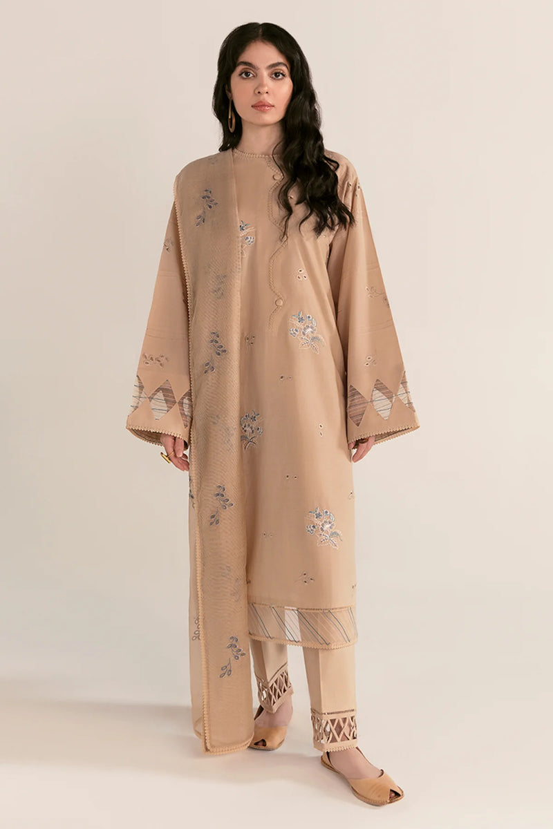 REPUBLIC WOMENSWEAR - 3PC LAWN EMBROIDERED SHIRT WITH ORGANZA EMBROIDERED DUPPATA