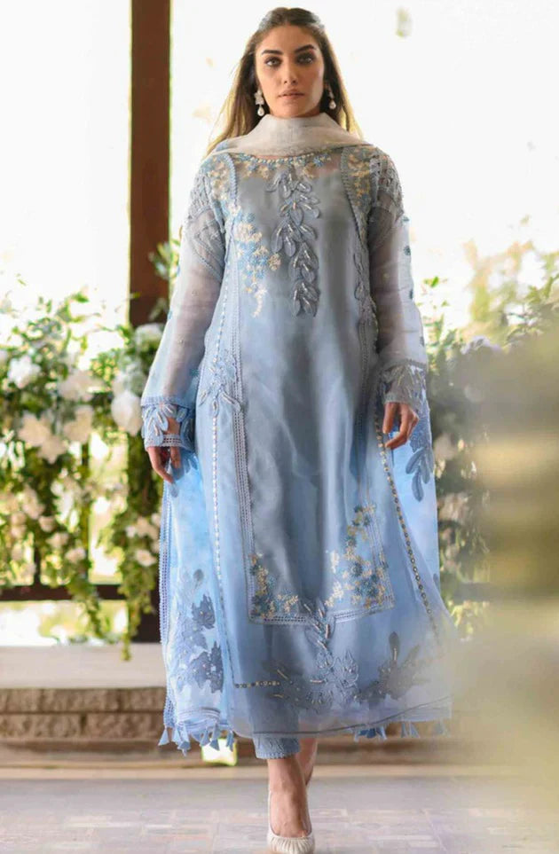 NADIA FAROOQI - 3PC ORGANZA HEAVY EMBROIDERED SHIRT & ORGANZA DYED DUPATTA