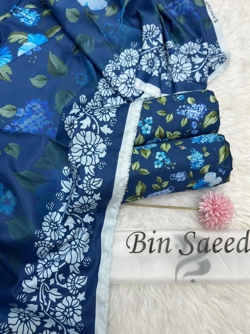 Bin Saeed Printed Khaddar 3 Piece Unstitched Suit BS -018 Summer Collection
