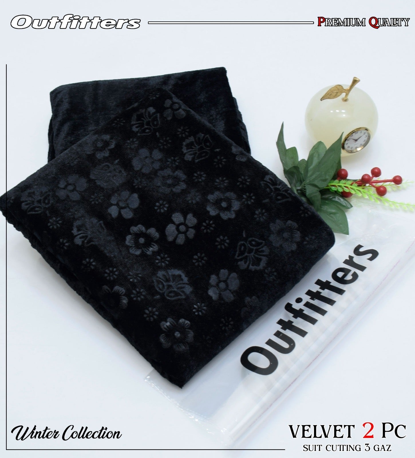Palachi Velvet Embossed 2pc Suit - Black