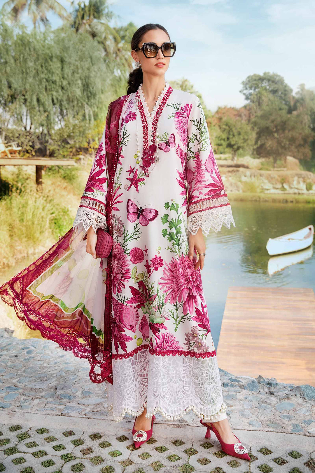 Printed Patch Emb Lawn 3 Piece Unstitched Suit MI -044 Summer Collection