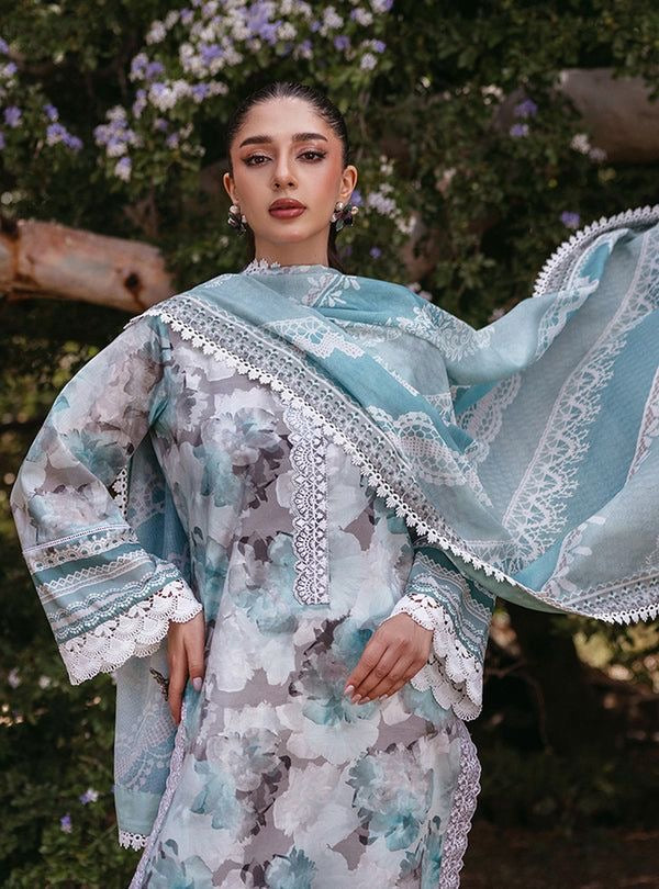 Printed Patch Emb Lawn 3 Piece Unstitched Suit MI -051  Summer Collection