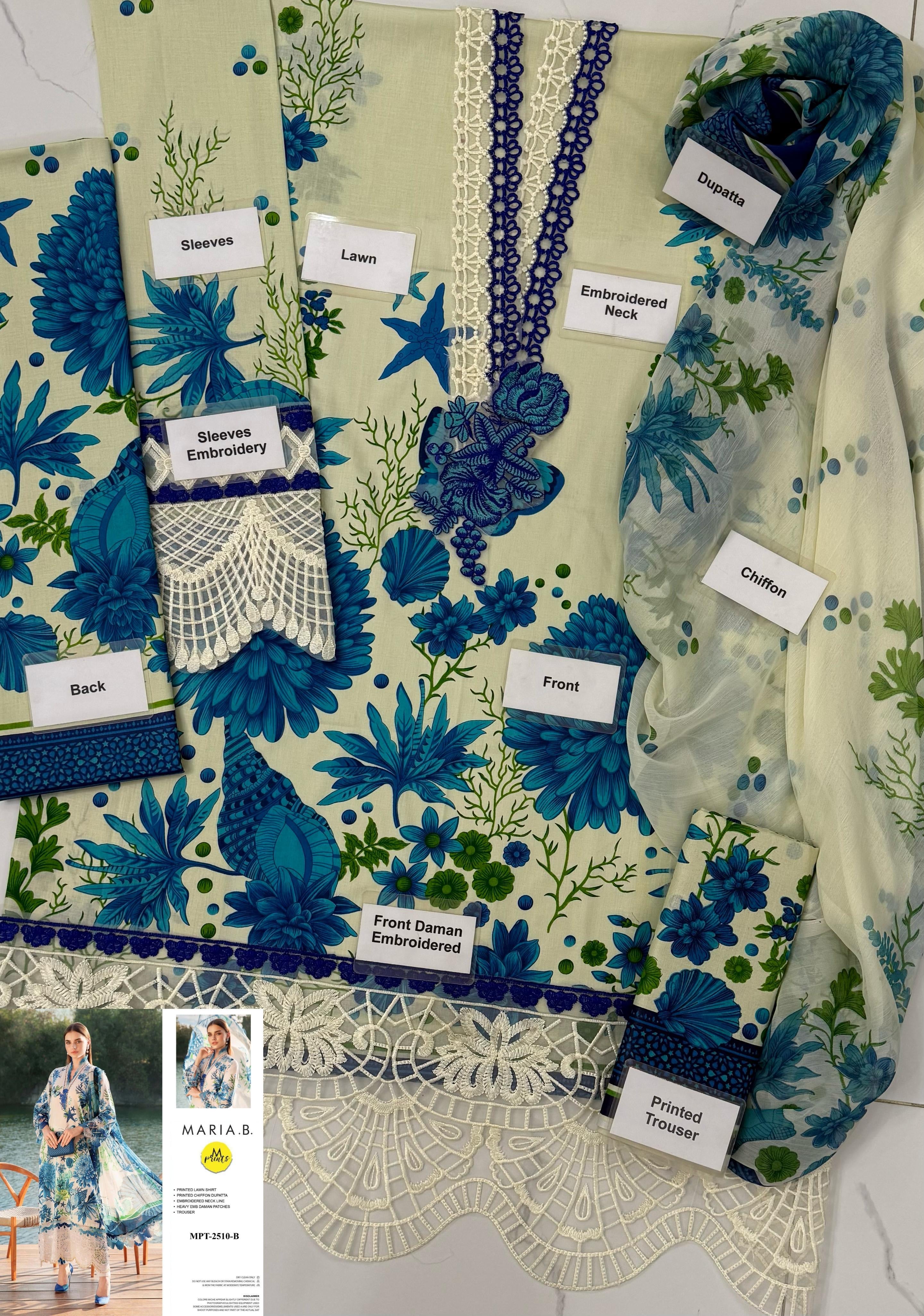 Printed Patch Emb Lawn 3 Piece Unstitched Suit MI -058 Summer Collection