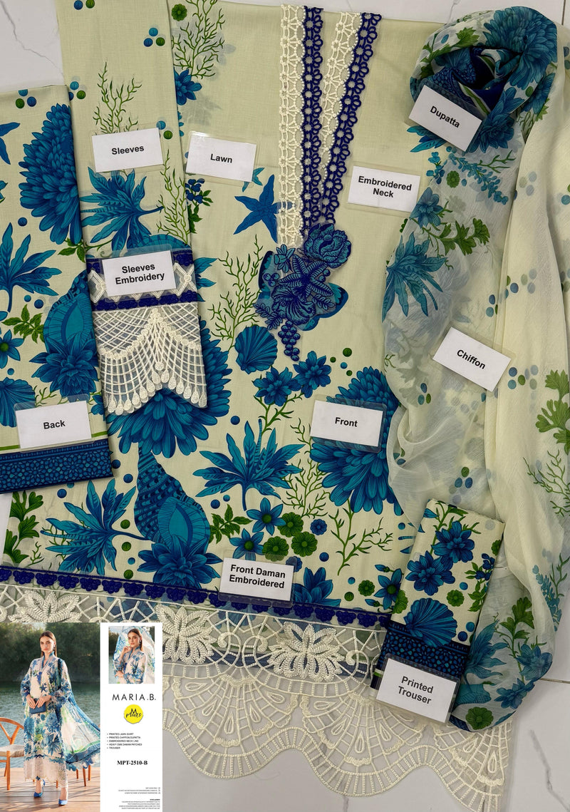 Printed Patch Emb Lawn 3 Piece Unstitched Suit MI -058 Summer Collection