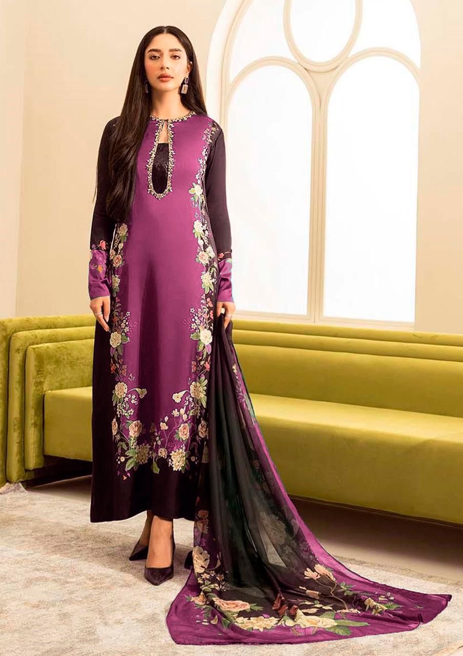 Shamoze Silk Digital 3pc Unstitched Suit - 113
