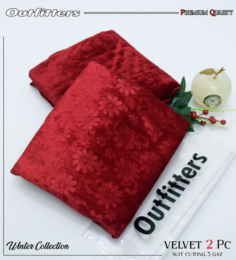Palachi Velvet Embossed 2pc Suit - Red