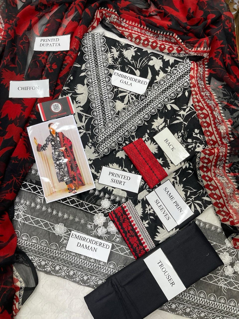 Printed Patch Emb Lawn 3 Piece Unstitched Suit MI -60 Summer Collection