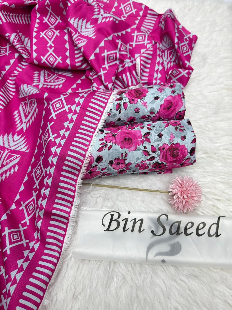 Bin Saeed Printed Khaddar 3 Piece Unstitched Suit BS -001 Summer Collection