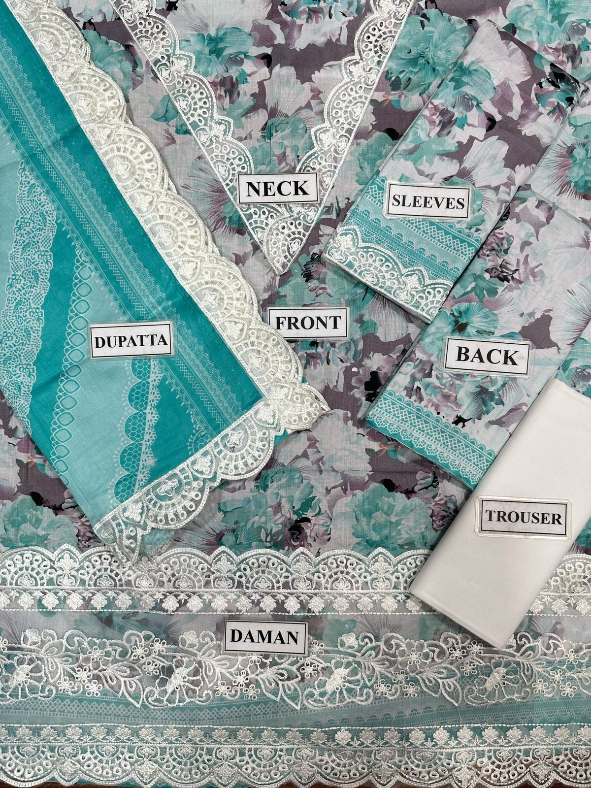 Printed Patch Emb Lawn 3 Piece Unstitched Suit MI -051  Summer Collection