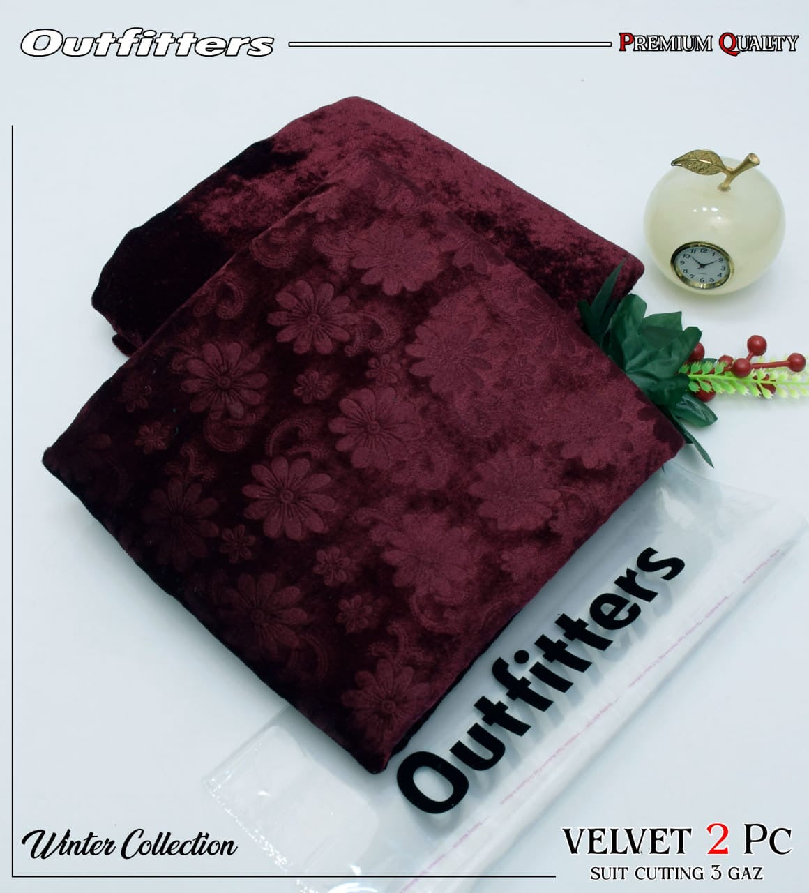 Palachi Velvet Embossed 2pc Suit - Mehroon