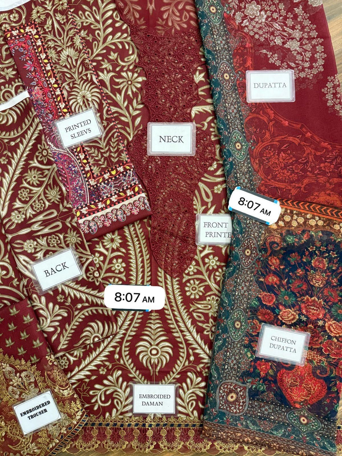 Printed Patch Emb Lawn 3 Piece Unstitched Suit MI -059 Summer Collection