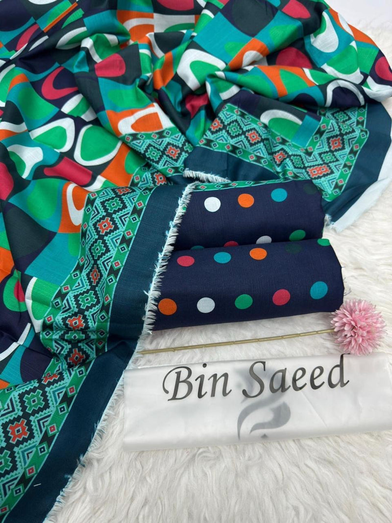 Bin Saeed Printed Khaddar 3 Piece Unstitched Suit BS -006 Summer Collection