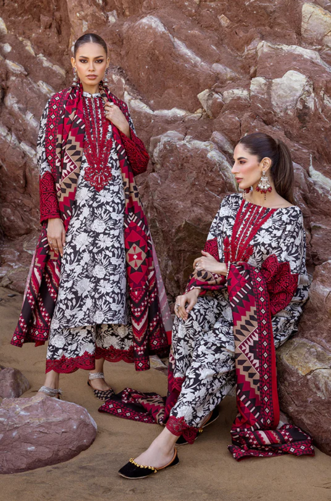 ZC Printed Patch Emb Lawn 3 Piece Unstitched Suit MI -033  Summer Collection