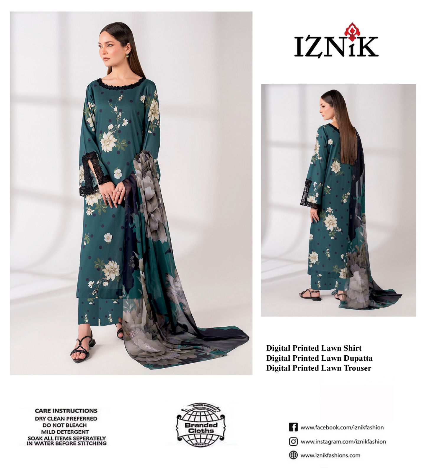 Printed Lawn 3 Piece Unstitched Suit MI -001 Summer Collection