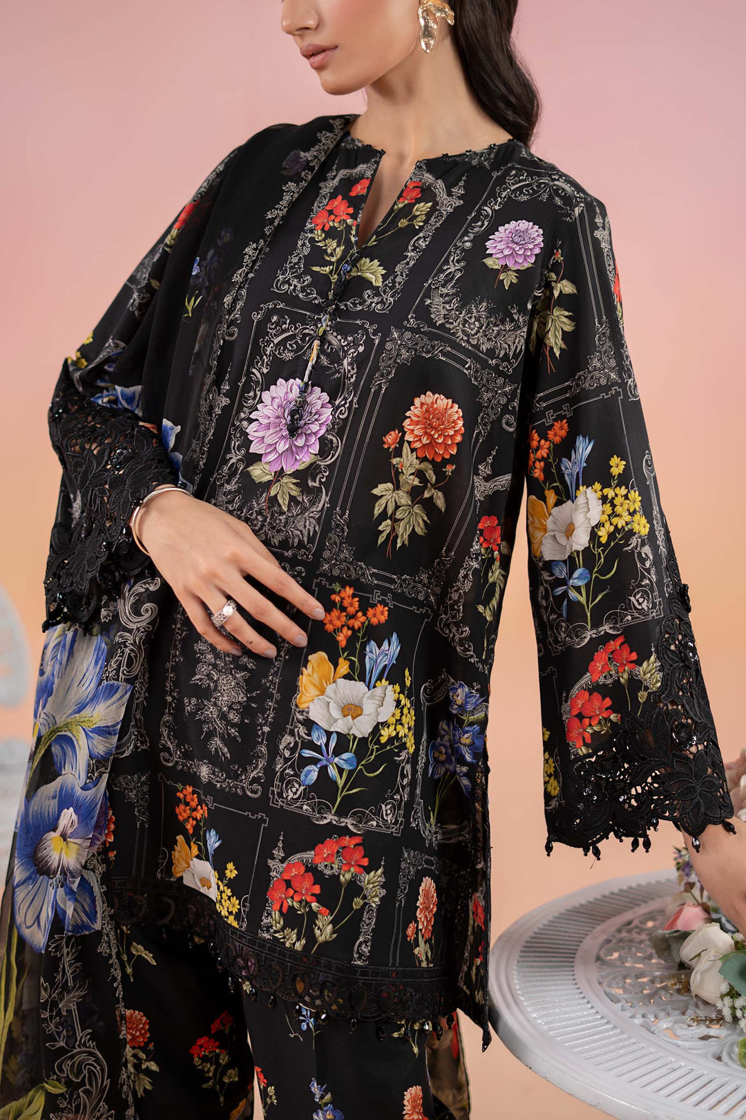 Printed Patch Emb Lawn 3 Piece Unstitched Suit MI -047 Summer Collection