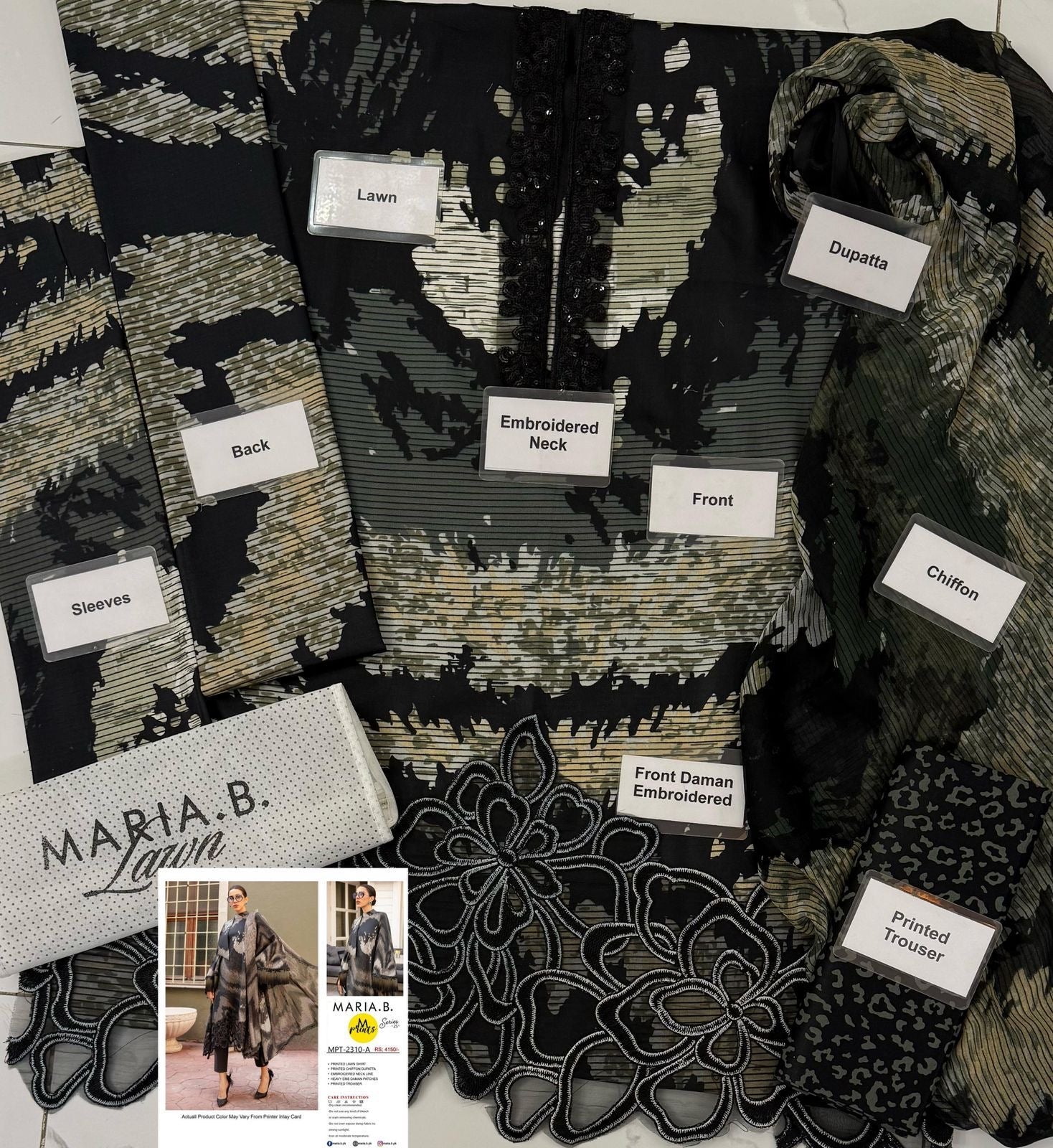 Printed Patch Emb Lawn 3 Piece Unstitched Suit MI -53 Summer Collection