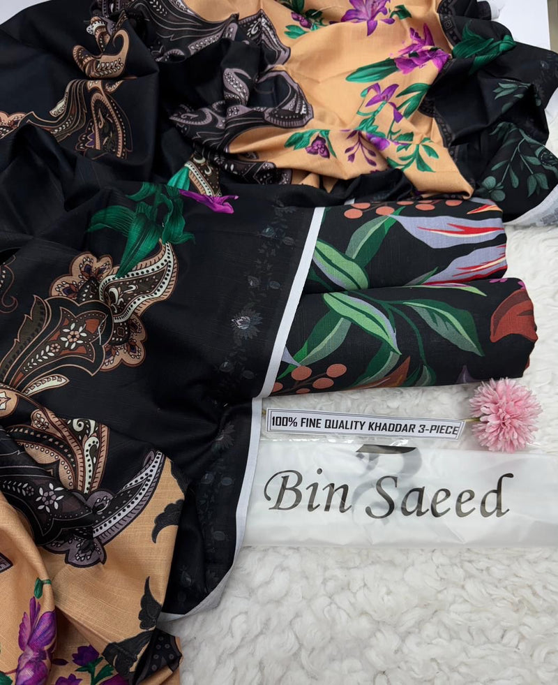 Bin Saeed Printed Khaddar 3 Piece Unstitched Suit BS -017 Summer Collection