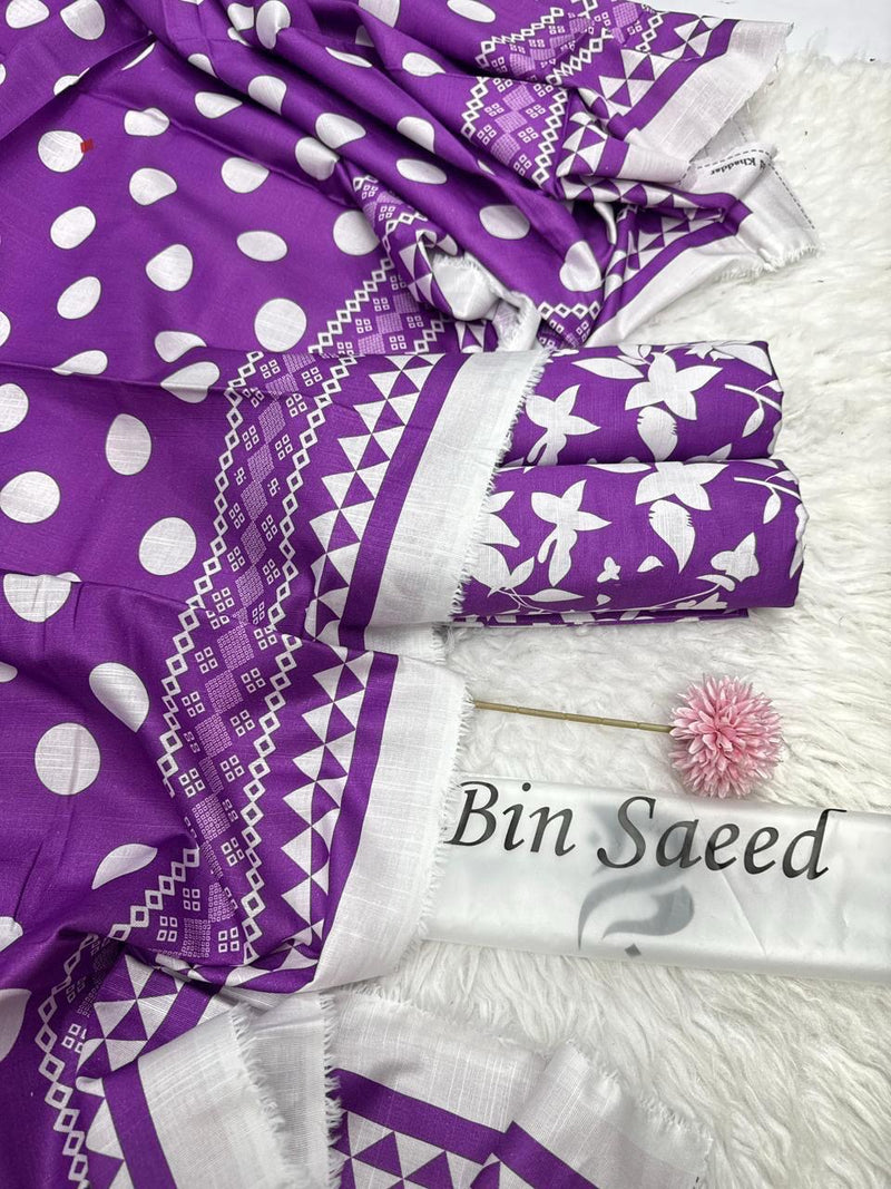 Bin Saeed Printed Khaddar 3 Piece Unstitched Suit BS -019 Summer Collection