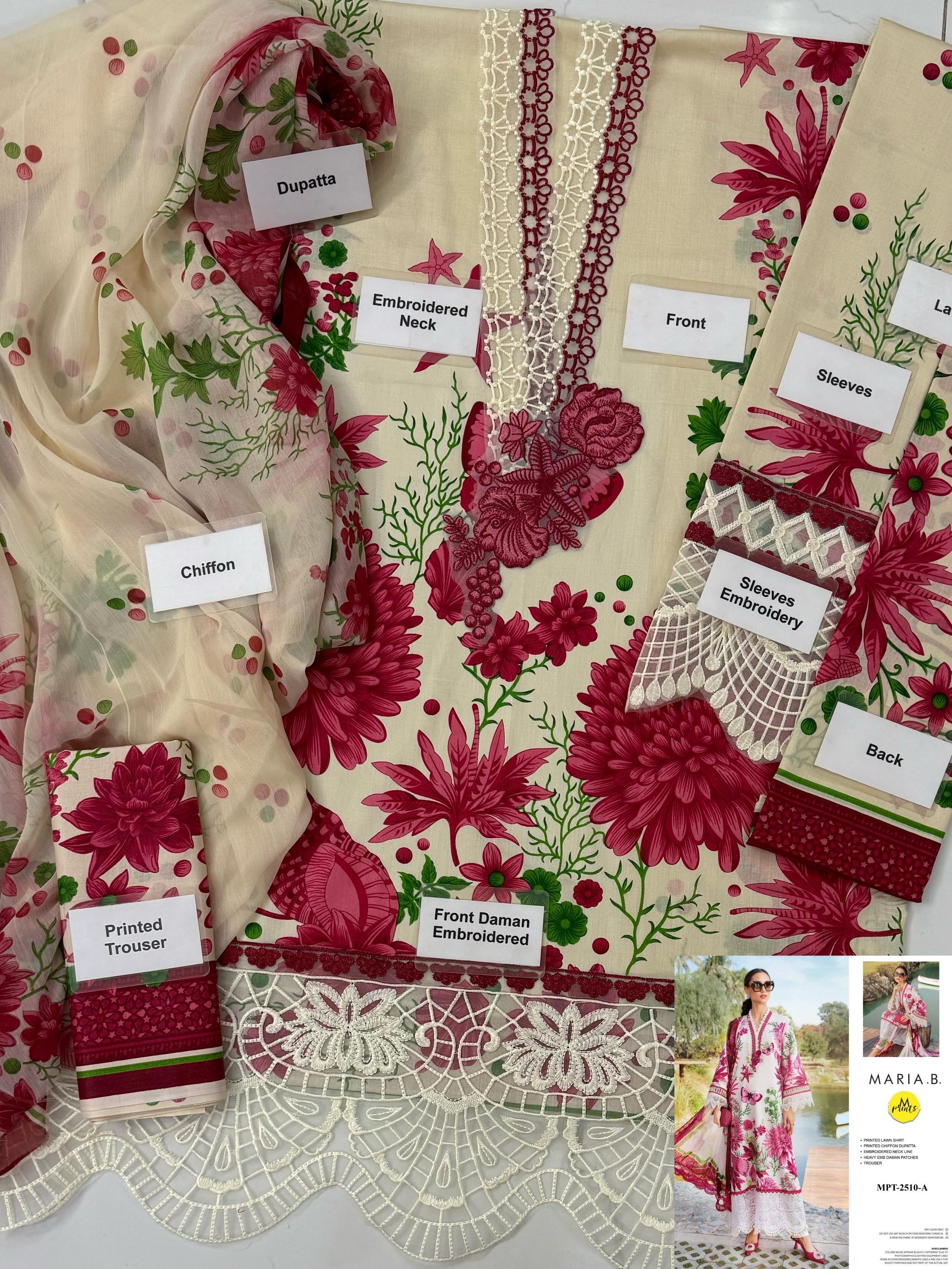 Printed Patch Emb Lawn 3 Piece Unstitched Suit MI -044 Summer Collection