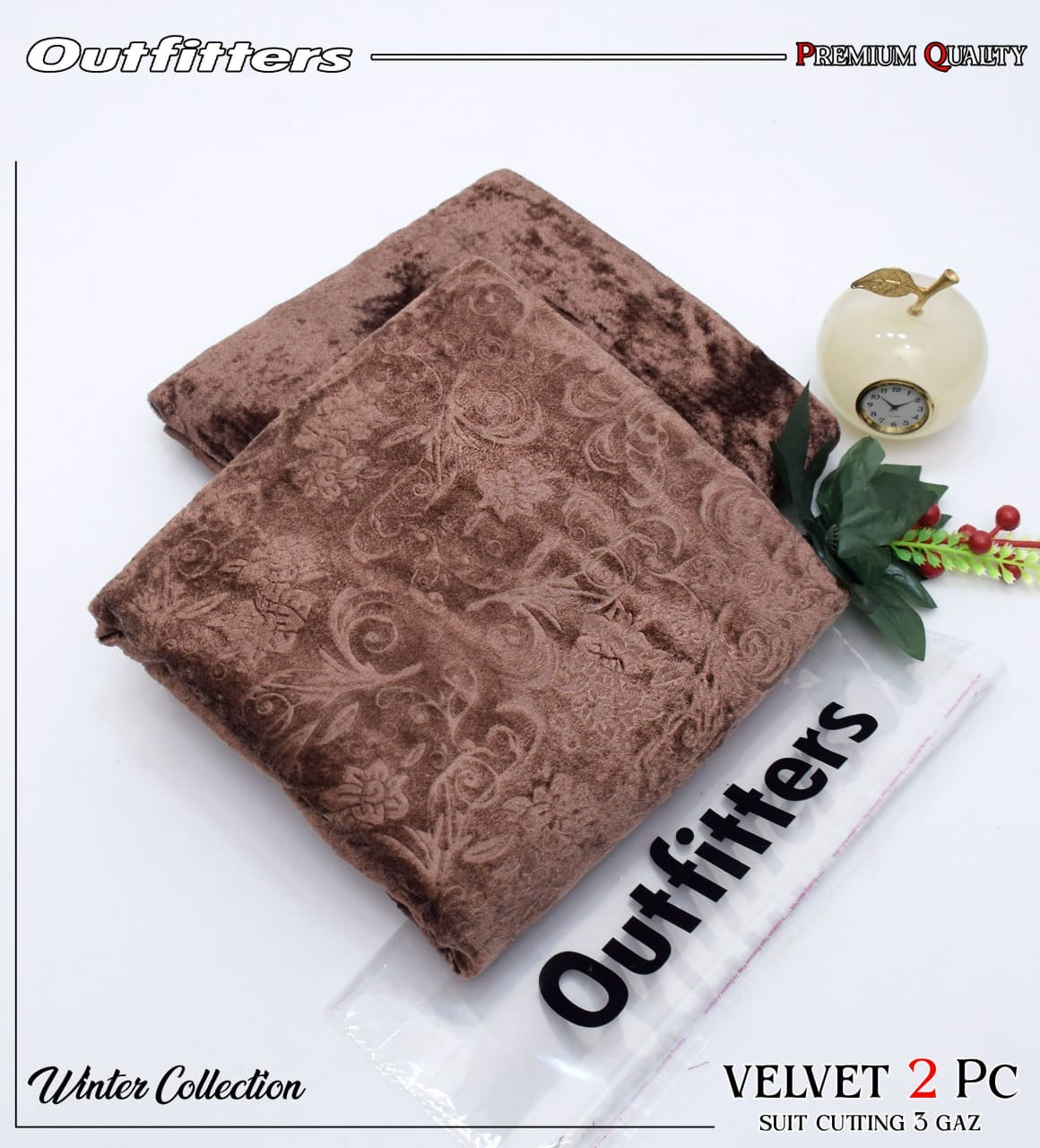 Palachi Velvet Embossed 2pc Suit - Light Brown