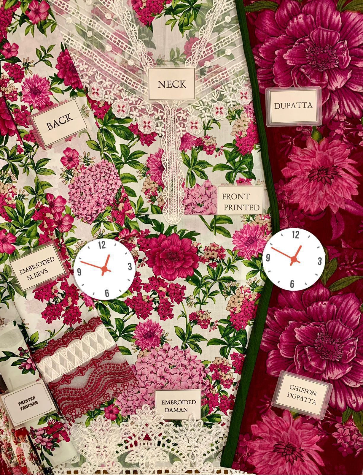 Printed Patch Emb Lawn 3 Piece Unstitched Suit MI -01 Summer Collection