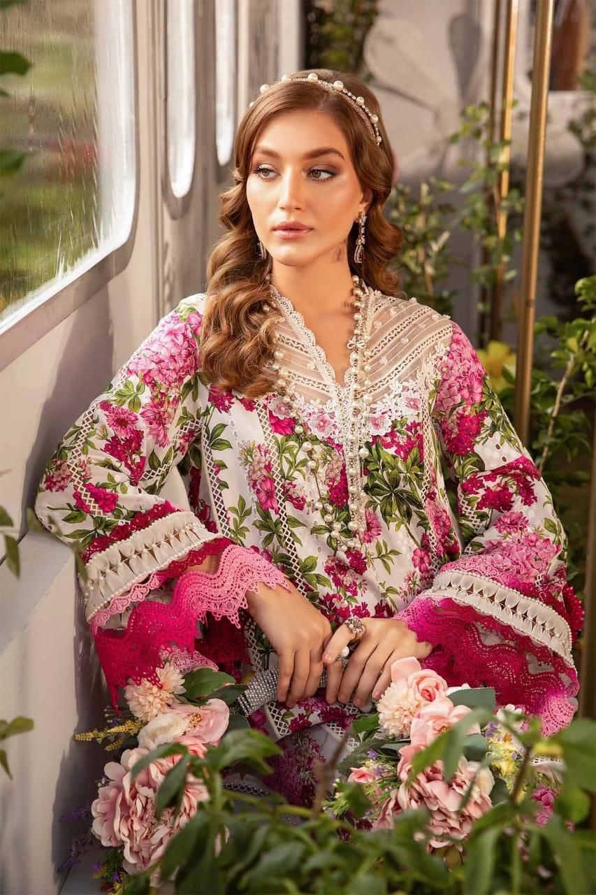 Printed Patch Emb Lawn 3 Piece Unstitched Suit MI -01 Summer Collection