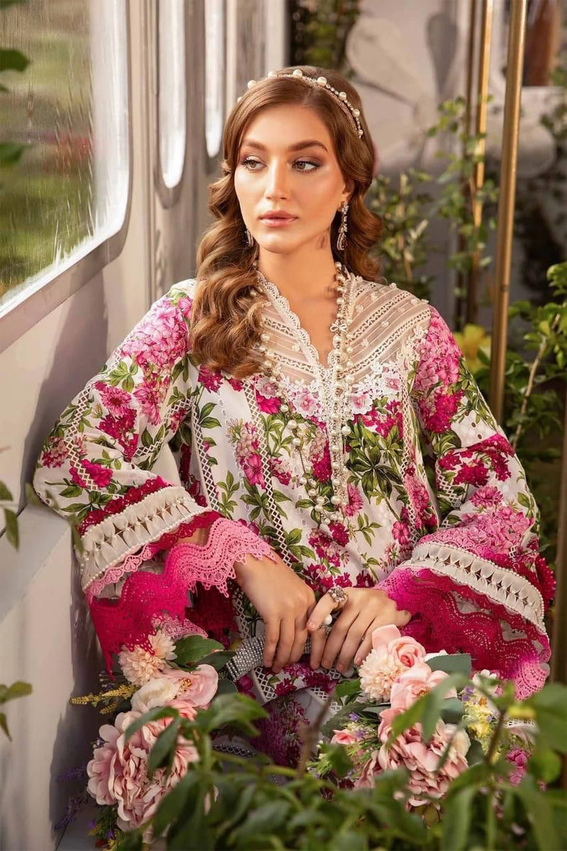 Printed Patch Emb Lawn 3 Piece Unstitched Suit MI -01 Summer Collection
