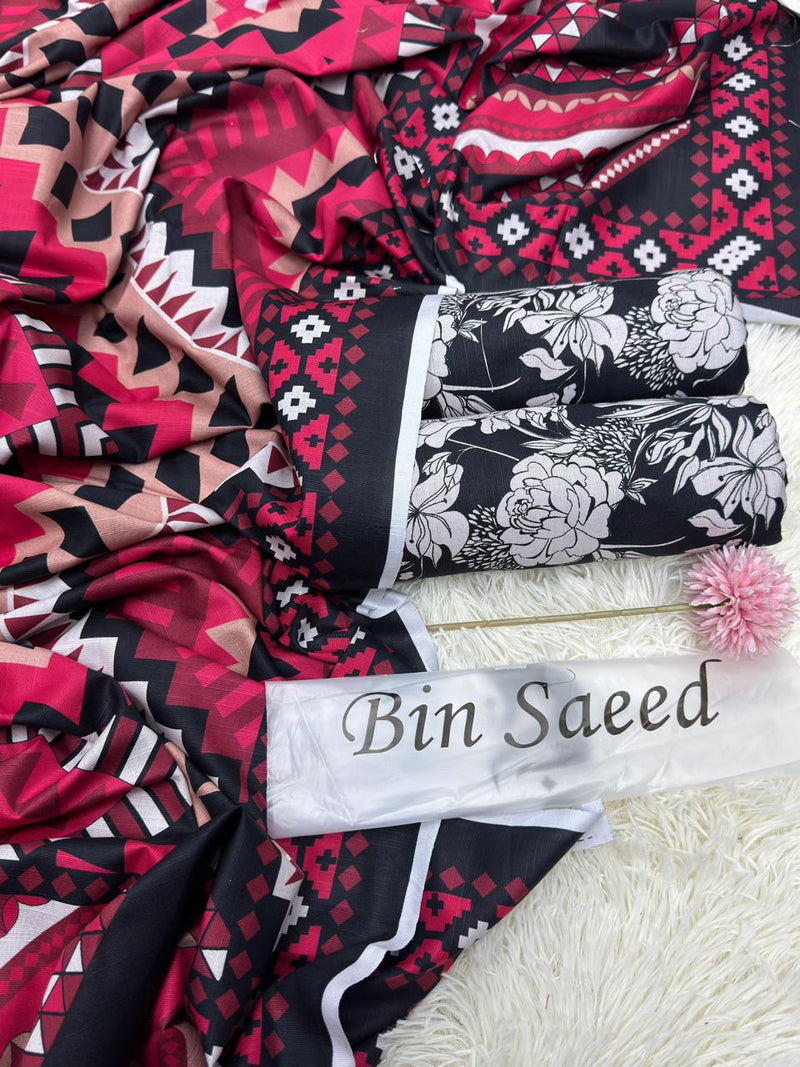 Bin Saeed Printed Khaddar 3 Piece Unstitched Suit BS -015 Summer Collection