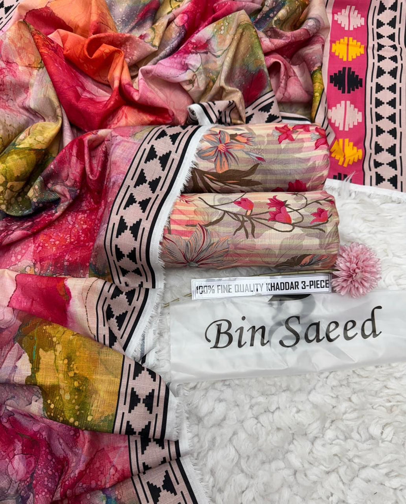 Bin Saeed Printed Khaddar 3 Piece Unstitched Suit BS -005 Summer Collection