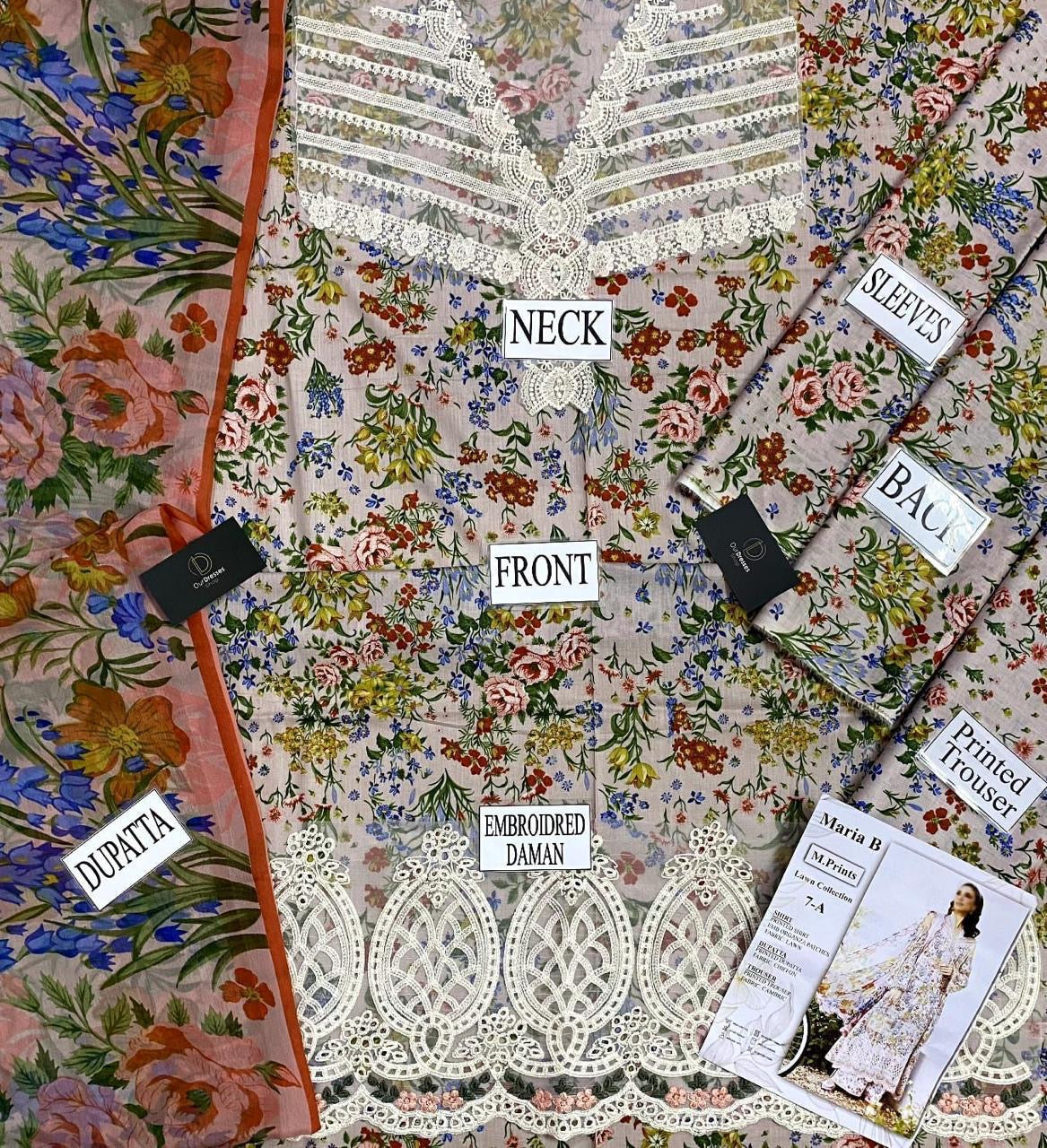 Printed Patch Emb Lawn 3 Piece Unstitched Suit MI -041 Summer Collection