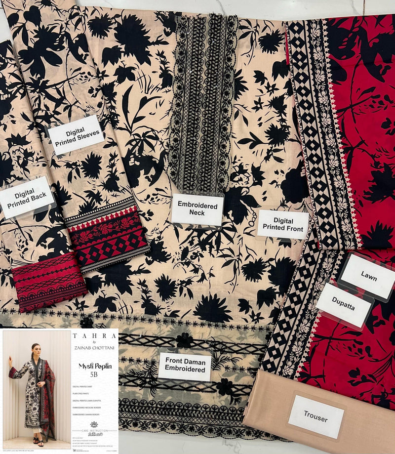 Printed Patch Emb Lawn 3 Piece Unstitched Suit MI -56 Summer Collection