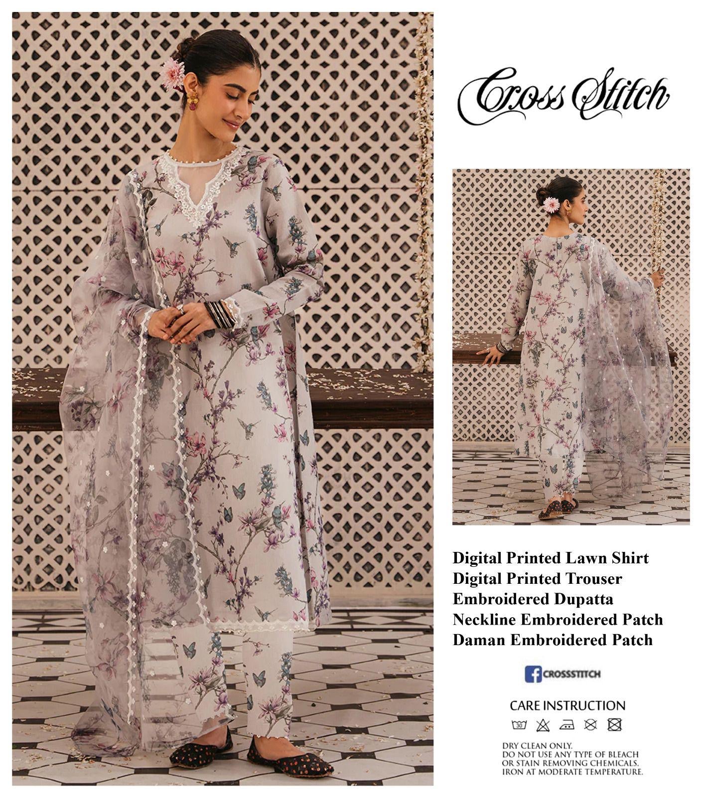 Printed Patch Emb Lawn 3 Piece Unstitched Suit MI -005 Summer Collection