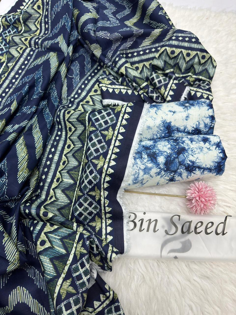 Bin Saeed Printed Khaddar 3 Piece Unstitched Suit BS -023 Summer Collection