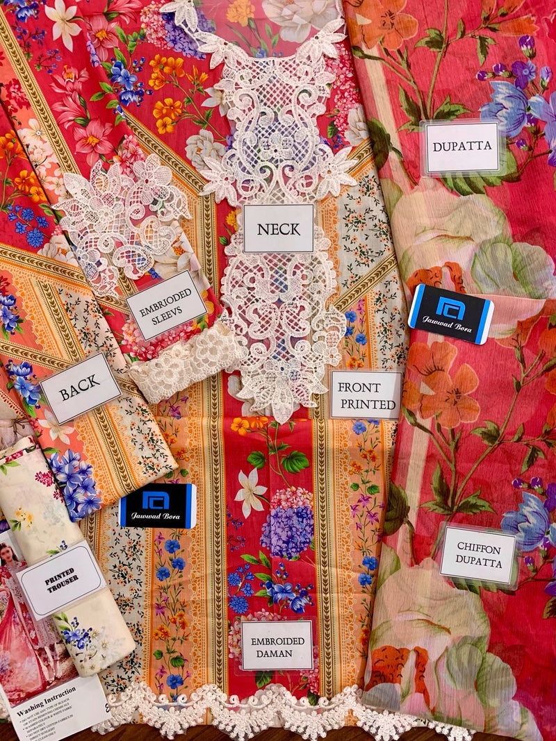 Printed Patch Emb Lawn 3 Piece Unstitched Suit MI -62 Summer Collection