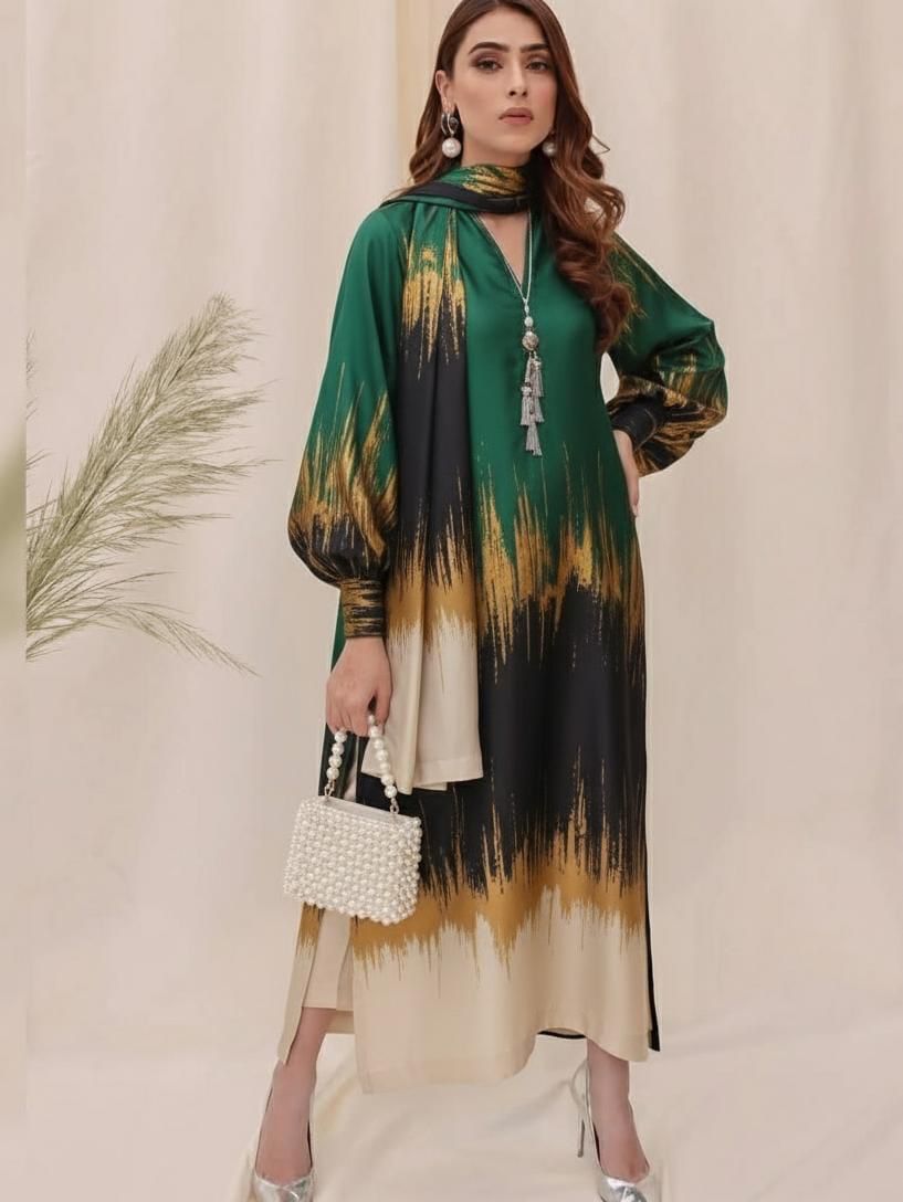 Shamoze Silk Digital Tye ‘N’ Dye 3pc Unstitched Suit - 184