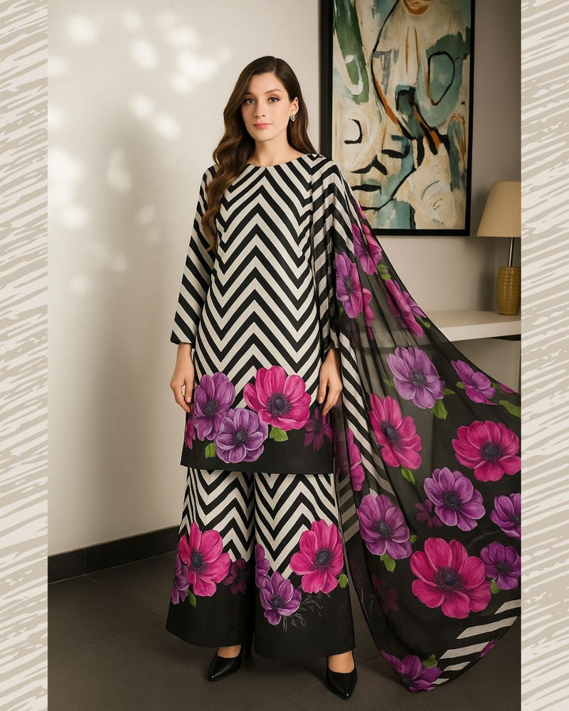 Shamoze Silk Digital Tye ‘N’ Dye 3pc Unstitched Suit - 170