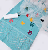 Cotton Aplic work 3PC Embroided Unstitched Suit- Sky