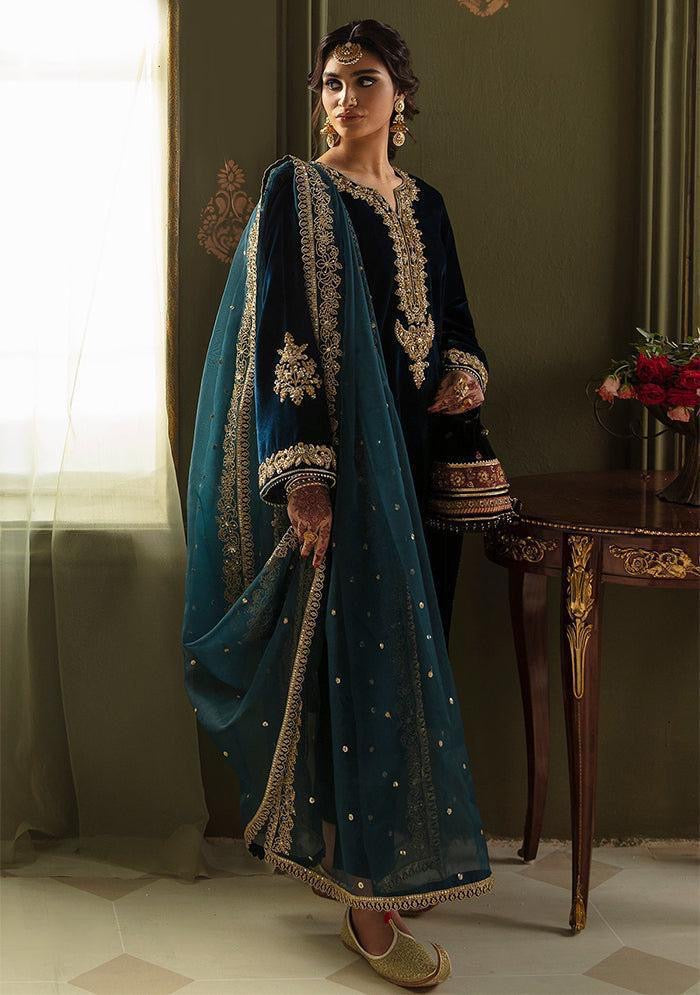 baroque - Luxury Velvet Heavy Embroidered 3 Piece Unstitched Suit - BR 08