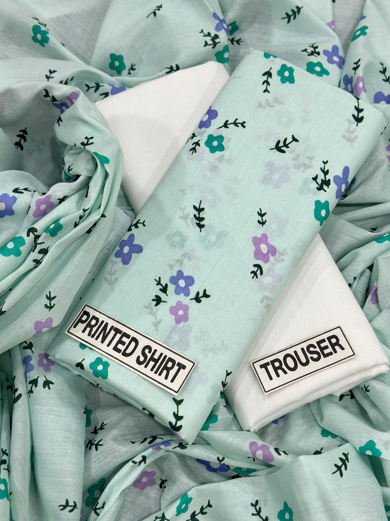 Digital Printed Shirt with Plain Trouser 2PC Suit - Summer Essentials - IB04