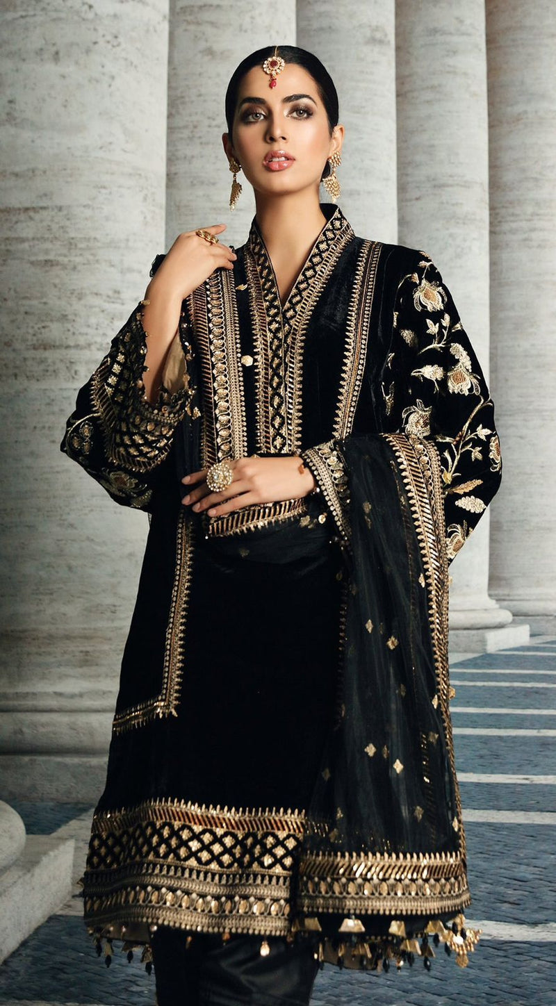 Anaya- Luxury Velvet Heavy Embroidered 3 Piece Unstitched Suit - AY 011