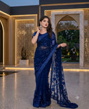 Unstitched Net Indian Saree Party wear - Blue