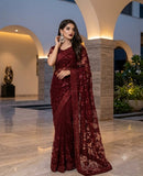 Unstitched Net Indian Saree Party wear - Mehroon