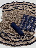 Indian Banarsi Dhanak with a velvet border shawl - Navy Blue