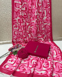 Katan Silk With Shawl Unstitched 3 Piece Suit for Women - pink