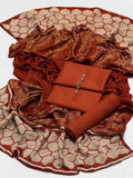 Dhanak 3pc with brosha jaquard velvet border shawl - orange