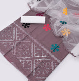 Cotton Aplic work 3PC Embroided Unstitched Suit- Brown